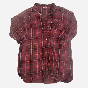 Victoria's Secret Red and Green Plaid Button Up Flannel Shirt - Size Large